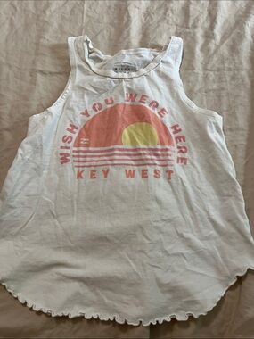 Billabong White Tank Top with Pink and Yellow Sunset Graphic